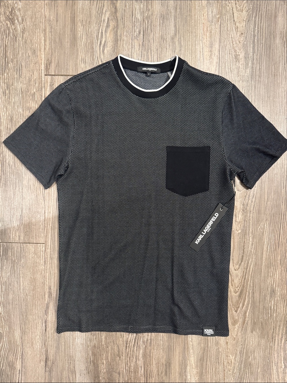 Karl Lagerfeld Black Microdot Short-Sleeve Pocket Tee